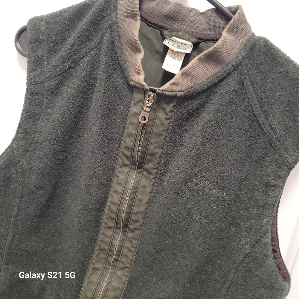 LL Bean Wool Blend Vest Womens Forest Green Full Zip Sleeveless Outdoor Layer